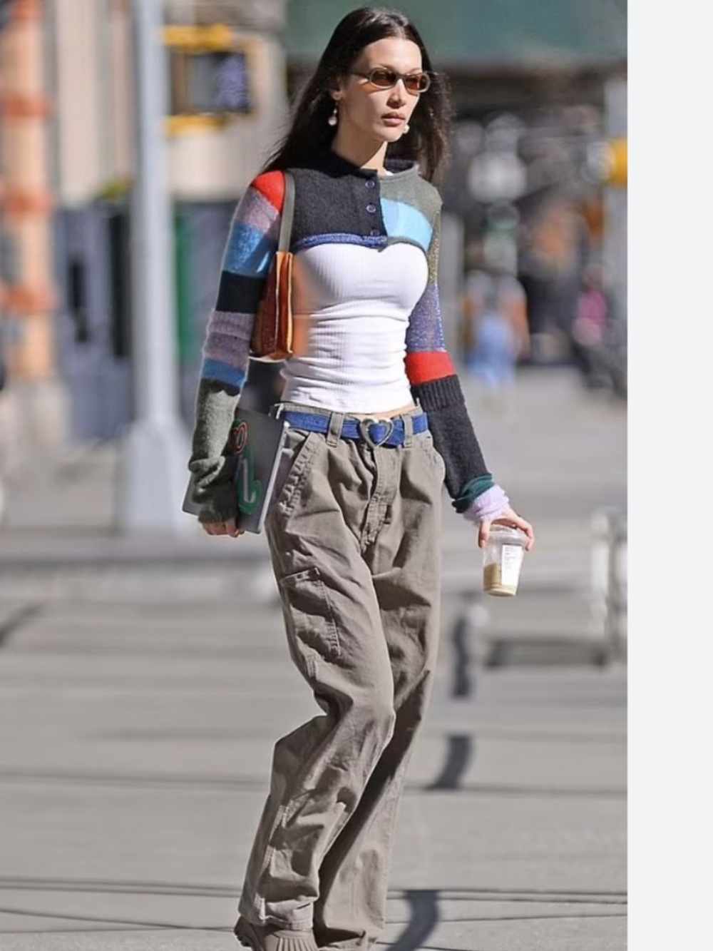 Colorblock Cropped Cardigan with White Tank